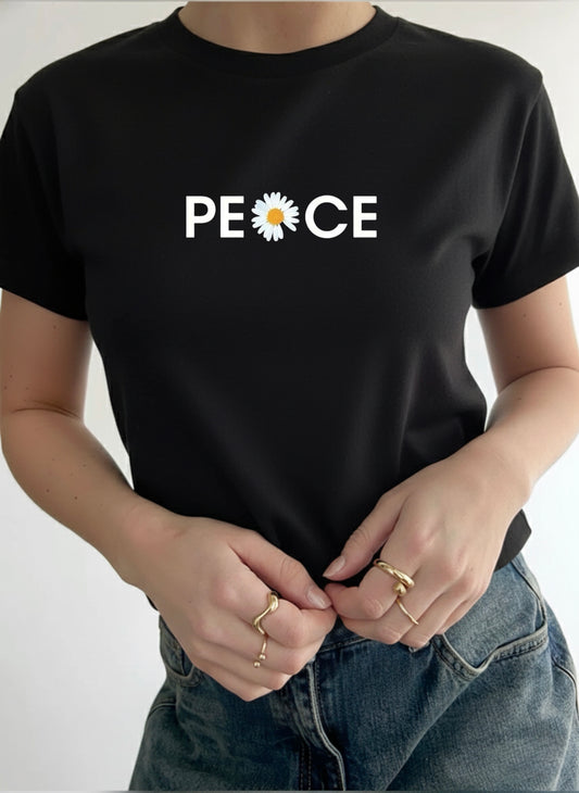 Peace Graphic Print - Women Black Regular T-Shirt