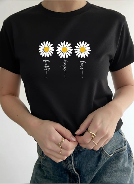 Flowers Graphic Print - Women Black Regular T-Shirt