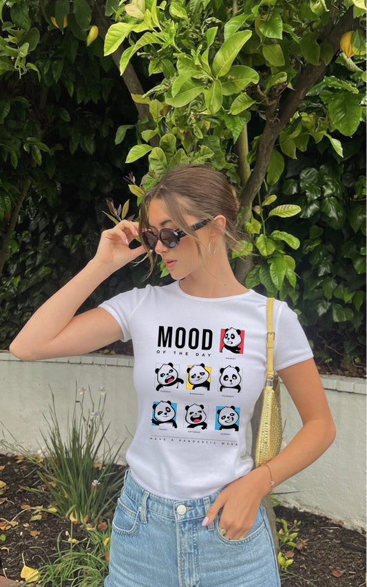 Panda Mood Graphic Print - Women White Regular T-Shirt