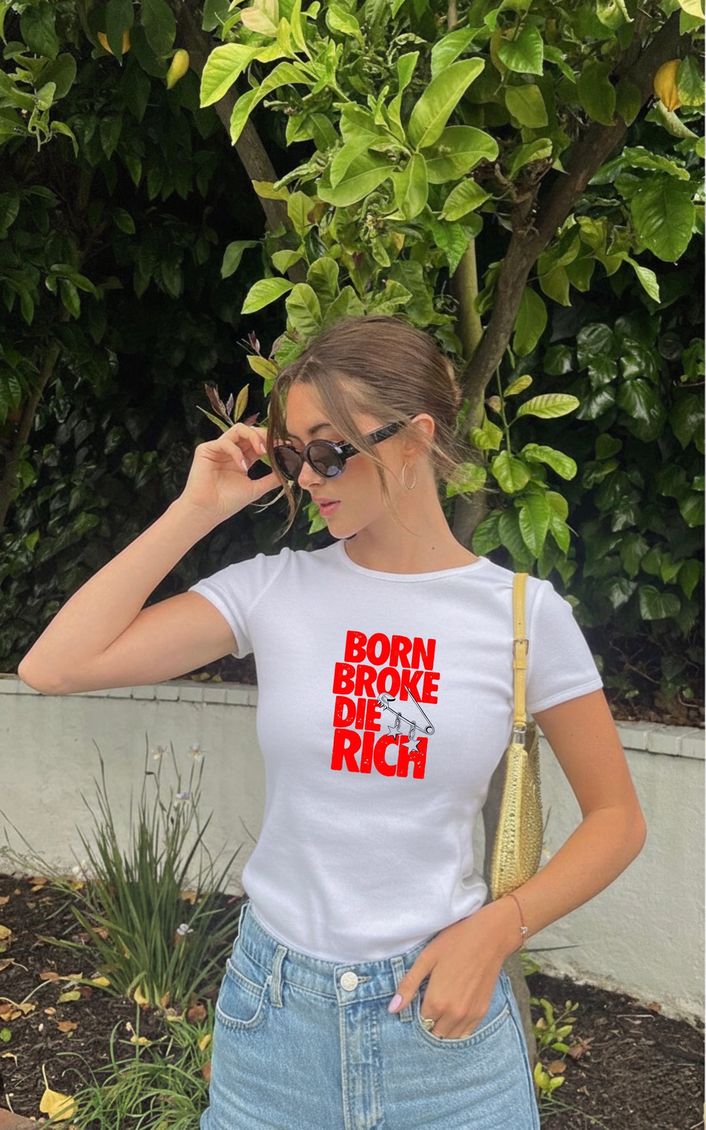 Born Broke Die Rich Graphic Print - Women White Regular T-Shirt