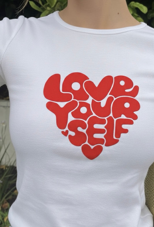 Love Your Self Graphic Print - Women White Regular T-Shirt