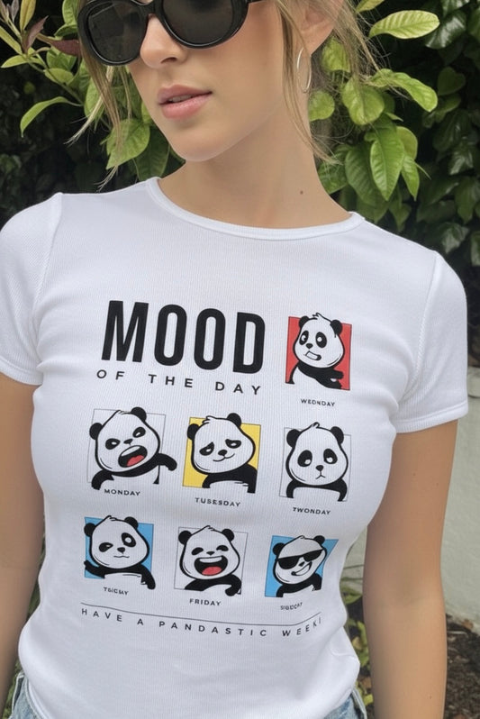 Panda Mood Graphic Print - Women White Regular T-Shirt