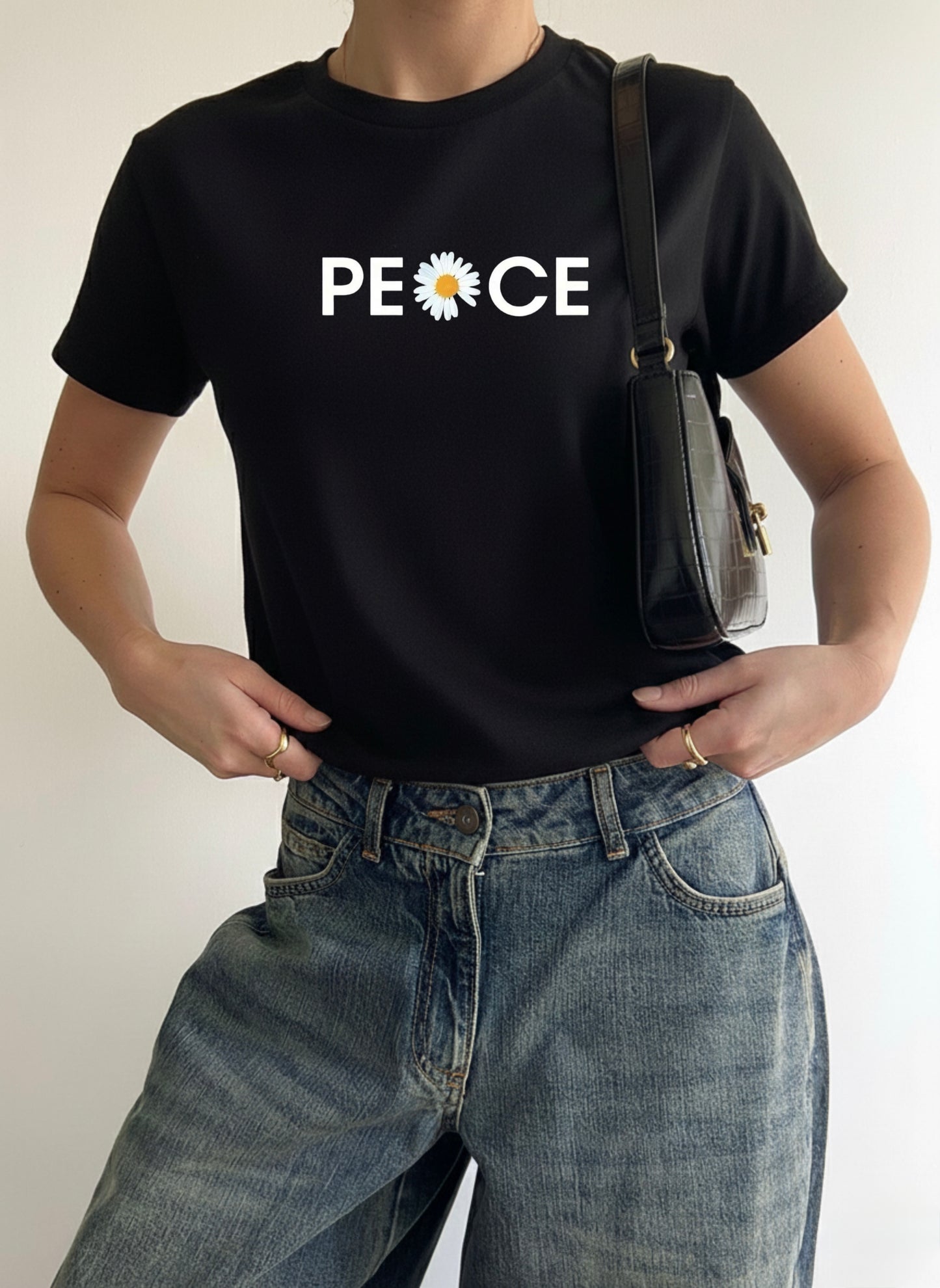 Peace Graphic Print - Women Black Regular T-Shirt