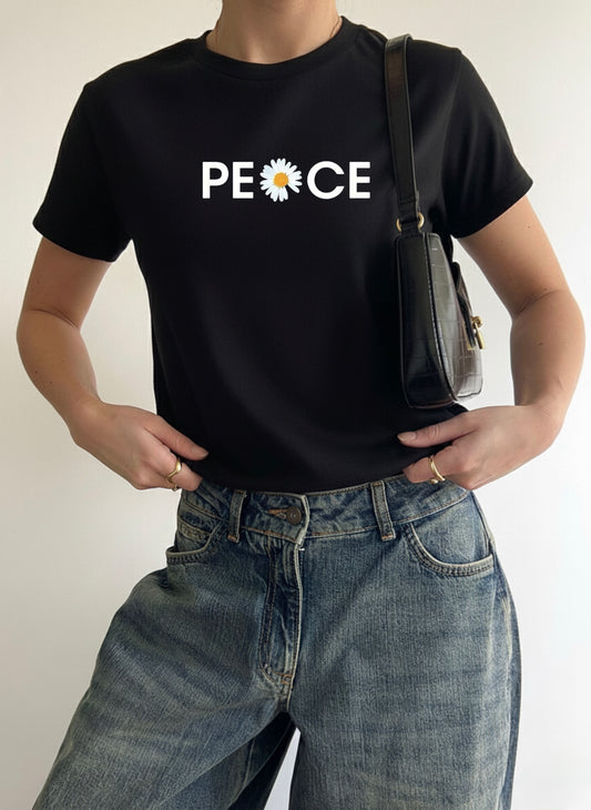 Peace Graphic Print - Women Black Regular T-Shirt