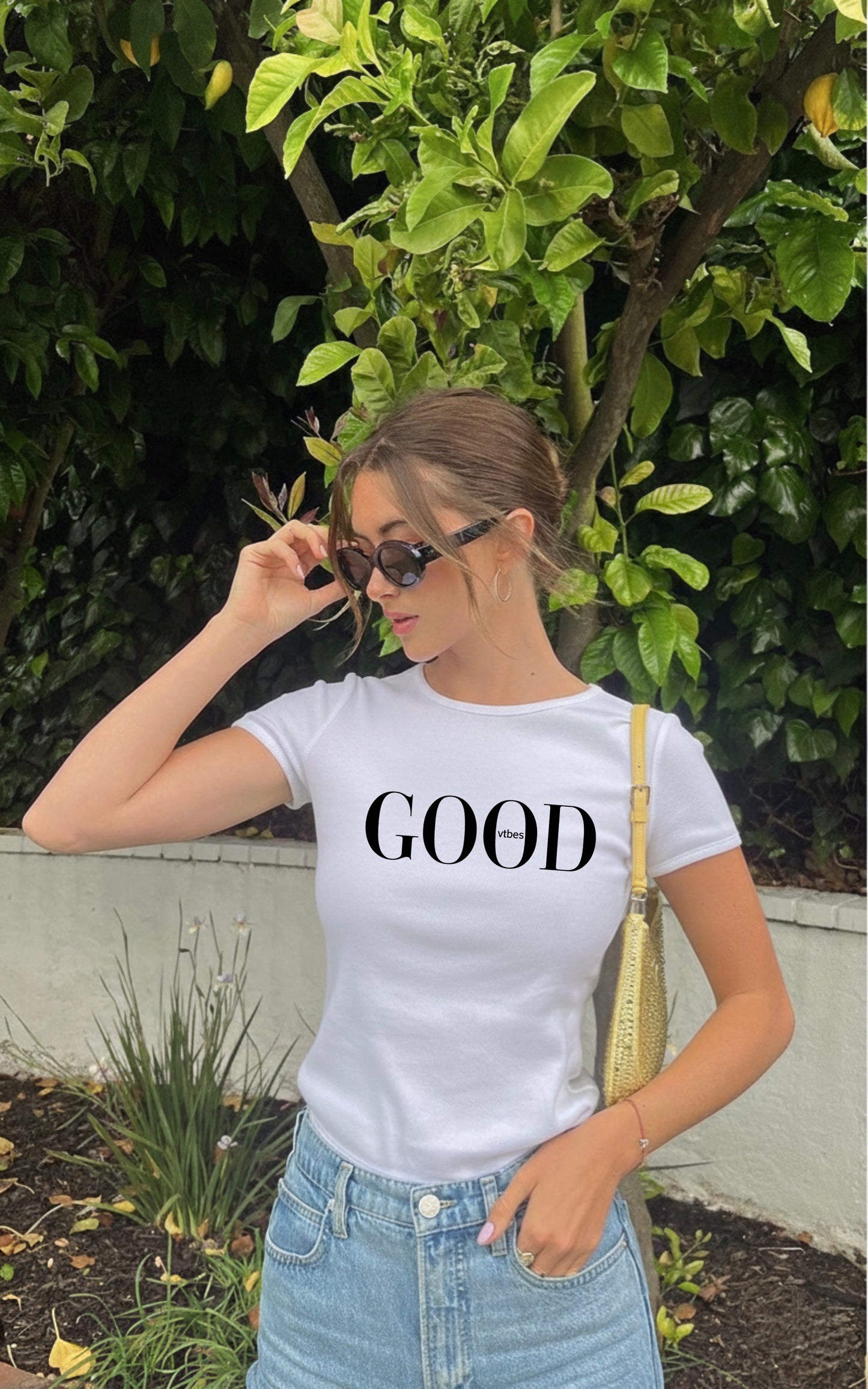 Good Vibes Black Graphic Print - Women White Regular T-Shirt