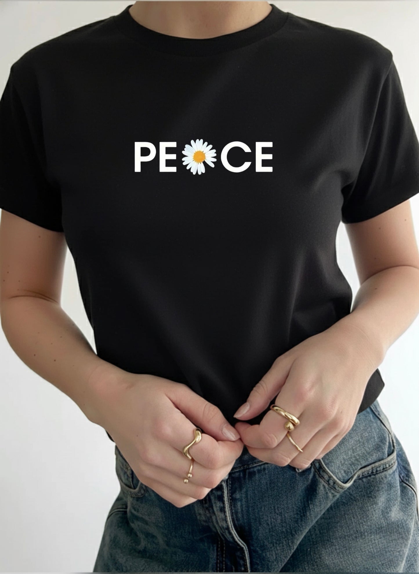 Peace Graphic Print - Women Black Regular T-Shirt
