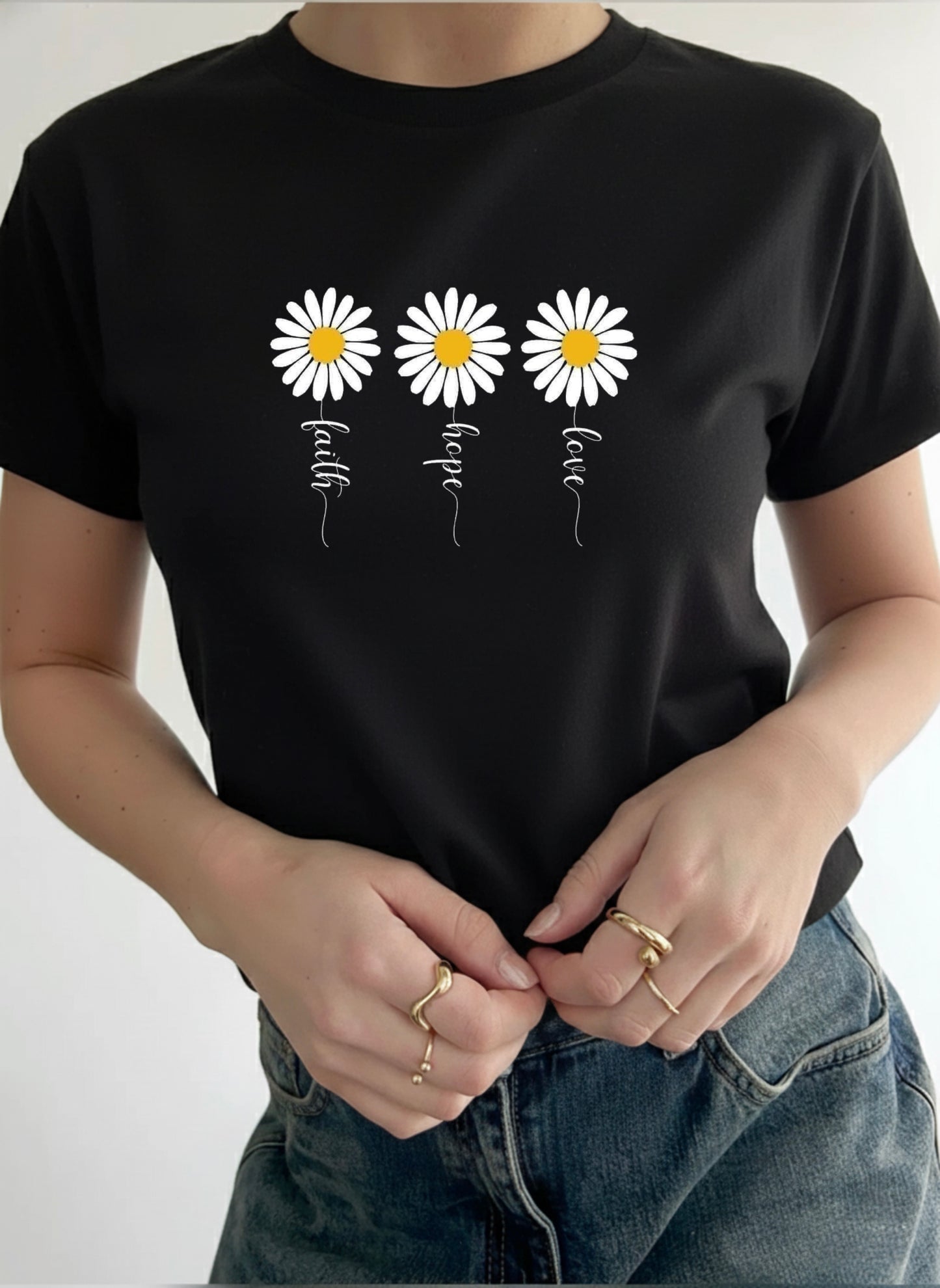 Flowers Graphic Print - Women Black Regular T-Shirt