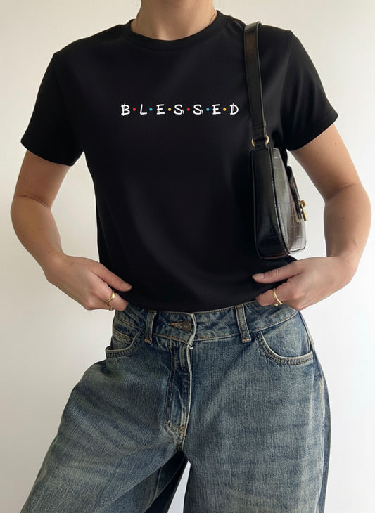 Blessed Graphic Print - Women Black Regular T-Shirt