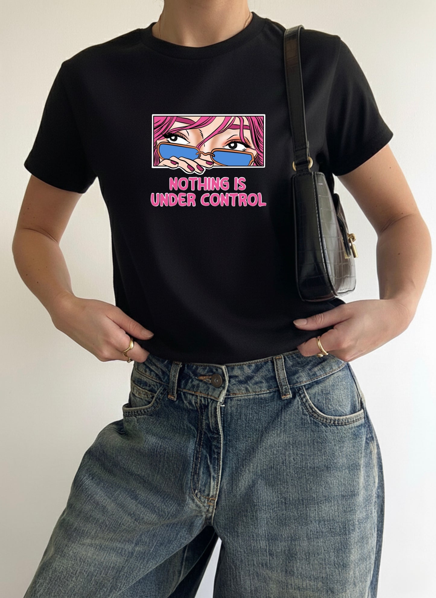 Nothing is Under Control Graphic Print - Women Black Regular T-Shirt